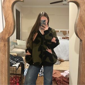 Topshop Green and Pink Teddy Jacket